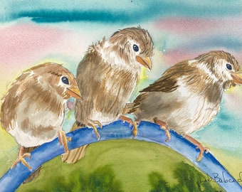 Sparrows Original Watercolor Painting