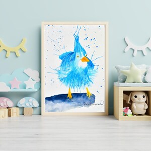 Nursery Wall Art: Baby Blue Jay Watercolor Print