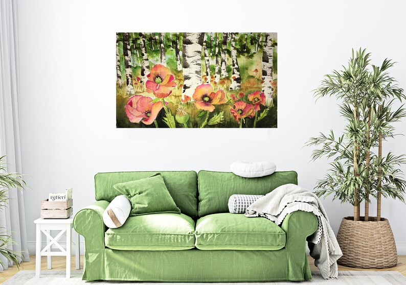 Fine Art print of Aspen Trees and Poppy Flowers image 3