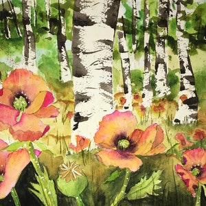 Fine Art print of Aspen Trees and Poppy Flowers image 2