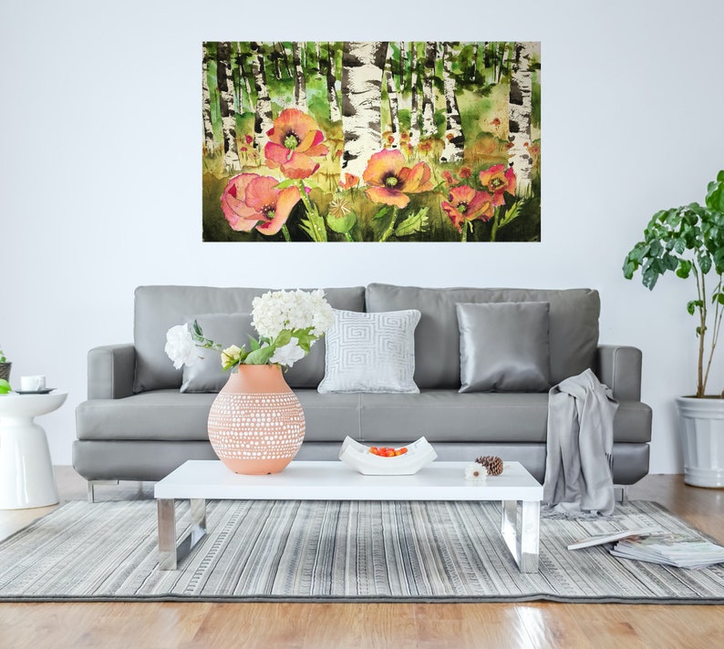 Fine Art print of Aspen Trees and Poppy Flowers image 5