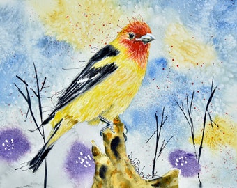 Original Painting Western Tanager. Bird Wall Hanging. Watercolor Art.