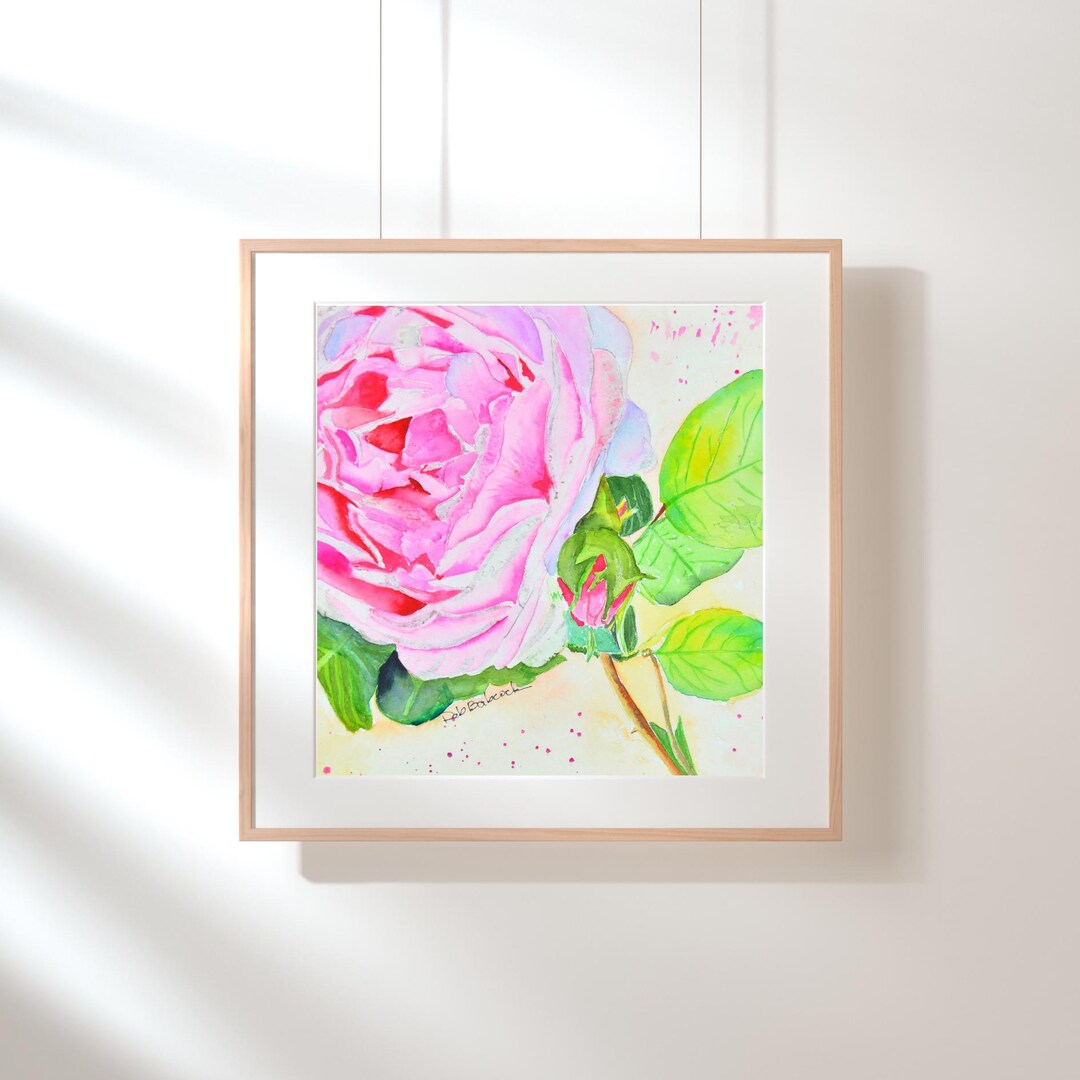 Elegant Pink Rose Watercolor Painting - Original Floral Wall Art by ...