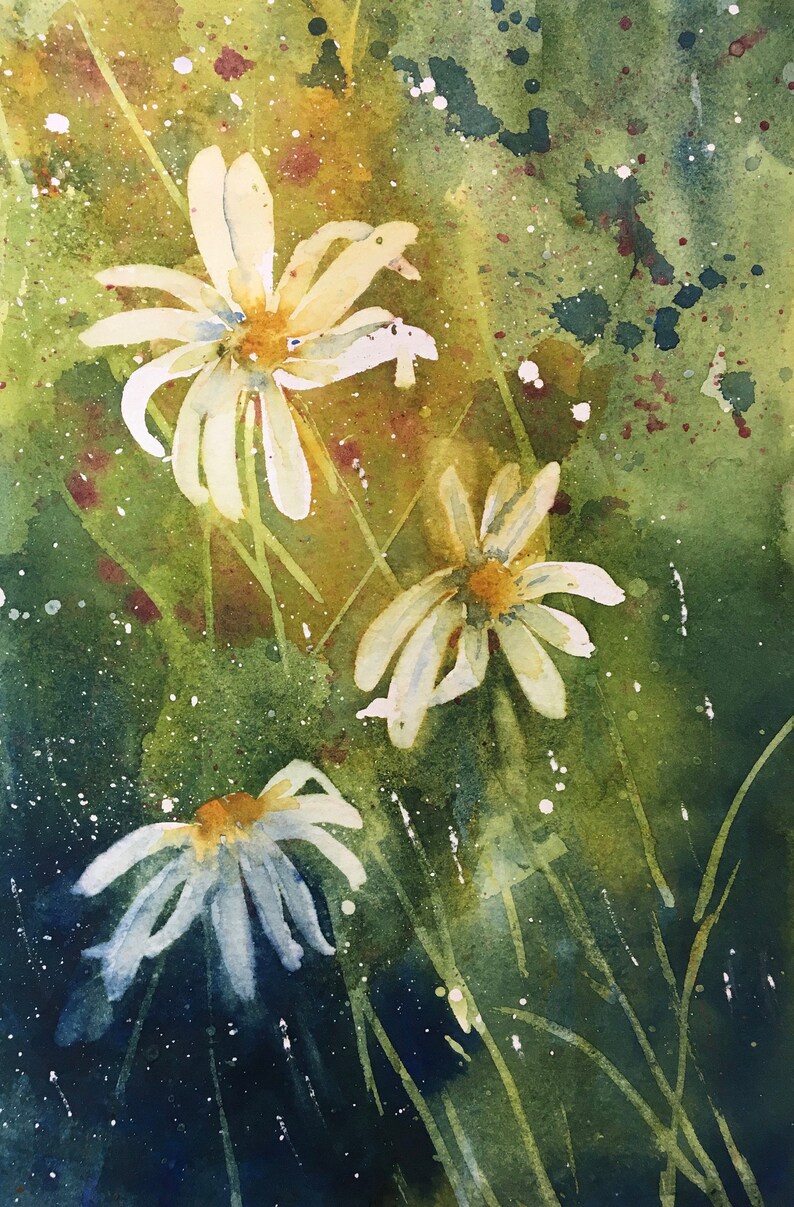 Print of my Daisy Flower Original Watercolor Painting, Office Wall Art, Daisy Flower Pictures image 1