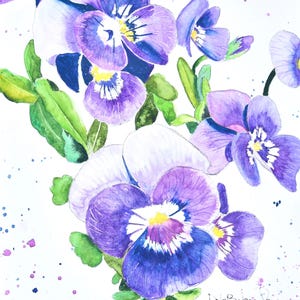 Vibrant Violet Pansy Original Watercolor Painting: Botanical Spring Flower Art for Home Decor