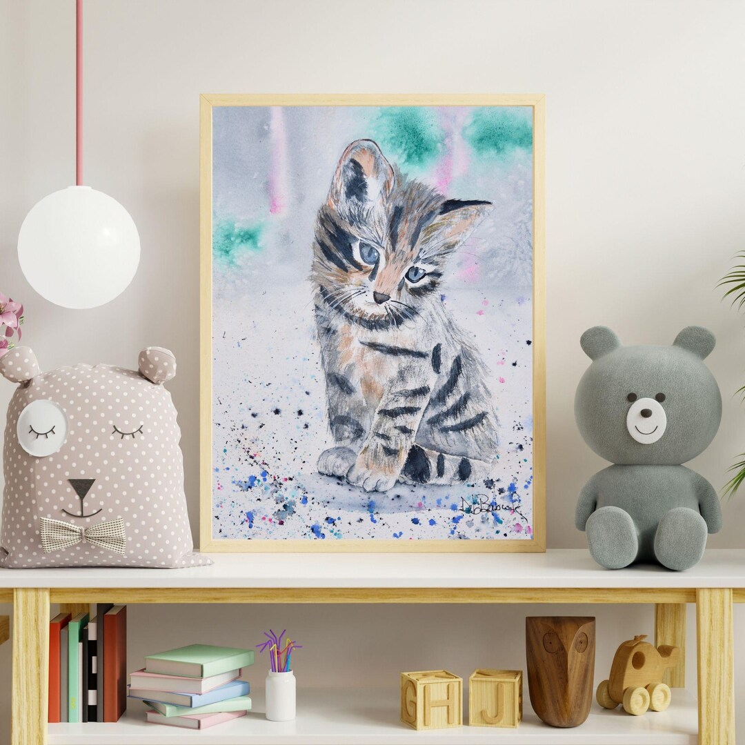 Gray Tabby Kitten Watercolor Print: Nursery Wall Art for Cat Lovers - Etsy