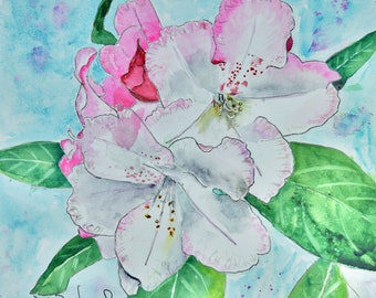 Rhododendron Fine Art Original Painting. Oregon Rhodies.