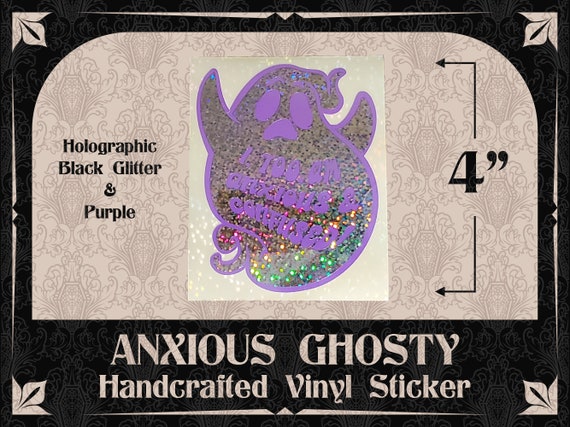 Anxious Ghost Holographic Glitter Black and Purple Permanent Layered Vinyl  Sticker 
