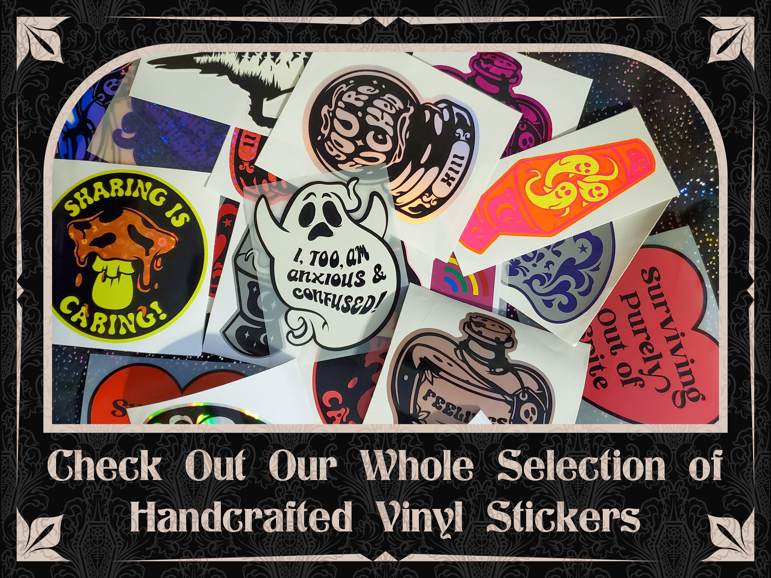 Anxious Ghost Holographic Glitter Black and Purple Permanent Layered Vinyl  Sticker 