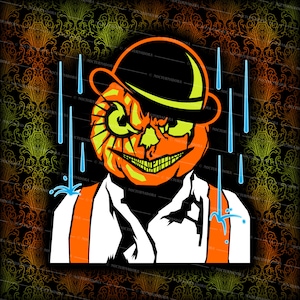 Clockwork Pumpkin, intricate, Kubrick, cricut, svg, digital illustration, horror, decal, alex, halloween