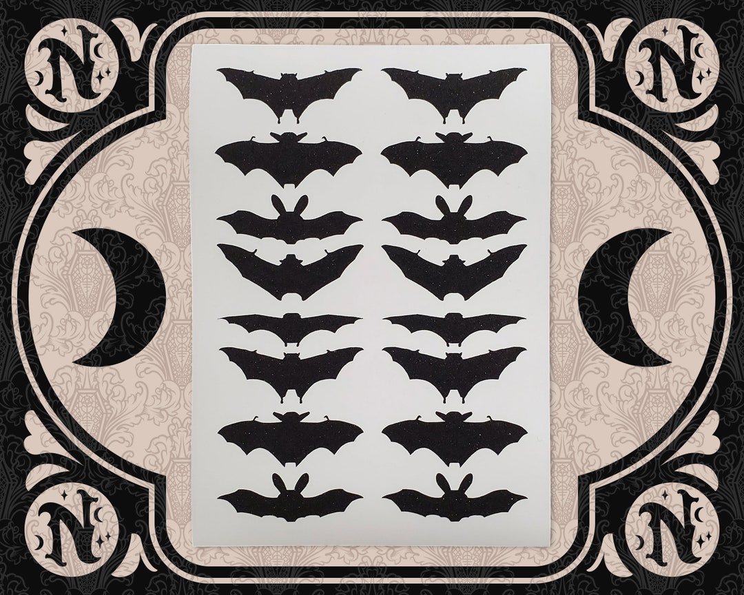 Large Bats Glitter Black Vinyl Hand Crafted Sticker Sheet Decals - Etsy