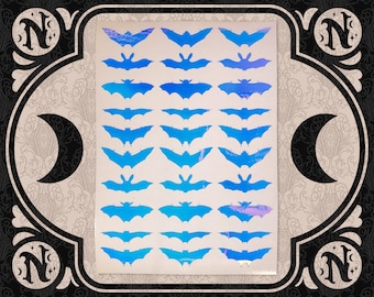 Medium Bats Holographic White Vinyl Hand Crafted Sticker Sheet Decal
