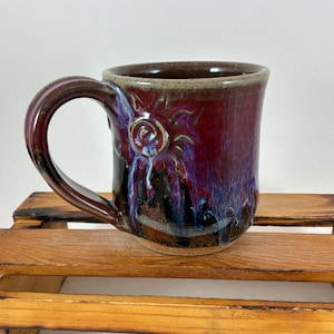 Colorful Pottery Mug with Sun Design, 10 Ounce Ceramic Cup, Ready to Ship!