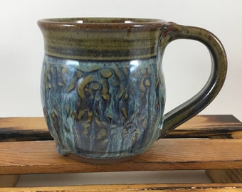 Blue Pottery Mug, 12 Ounce Stoneware Handcrafted Cup, Ready to Ship!