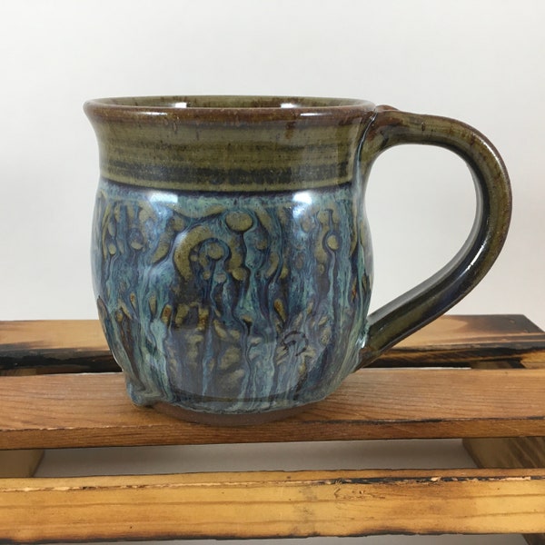 Blue Pottery Mug, 12 Ounce Stoneware Handcrafted Cup, Ready to Ship!