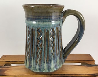 Blue 14 Ounce Stoneware Mug, Handmade Pottery Mug, Ready to Ship!