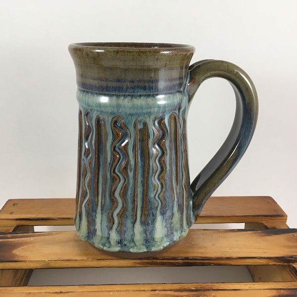 Blue 14 Ounce Stoneware Mug, Handmade Pottery Mug, Ready to Ship!