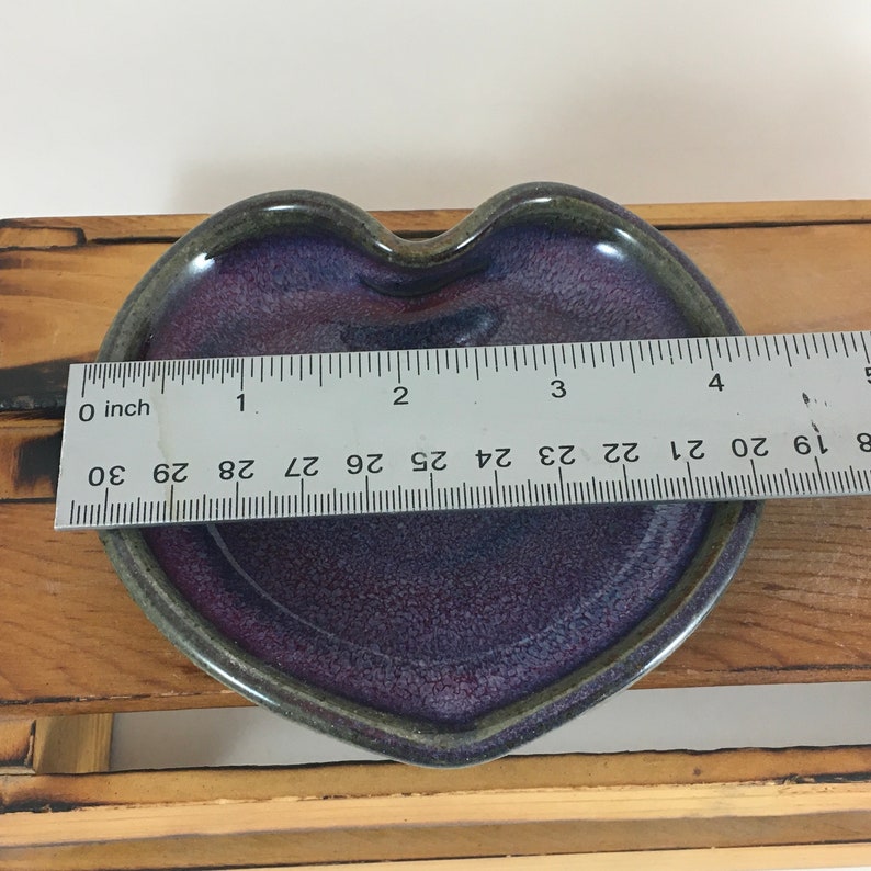 Purple Pottery Heart Dish, Valentine Gift, Earring Holder, Ceramic Jewelry Dish, Ring Tray, Ready to Ship image 6