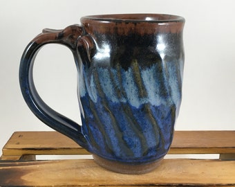 Twisted Blue Pottery Mug, 12 Ounce Stoneware Cup, Ready to Ship!