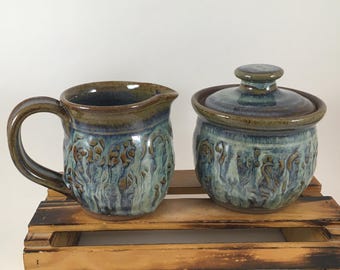 Pottery Sugar Creamer Set, Ceramic Sugar and Cream Set,  Storage Jar, Stoneware Pottery Jar with Small Pitcher, Handmade Pottery