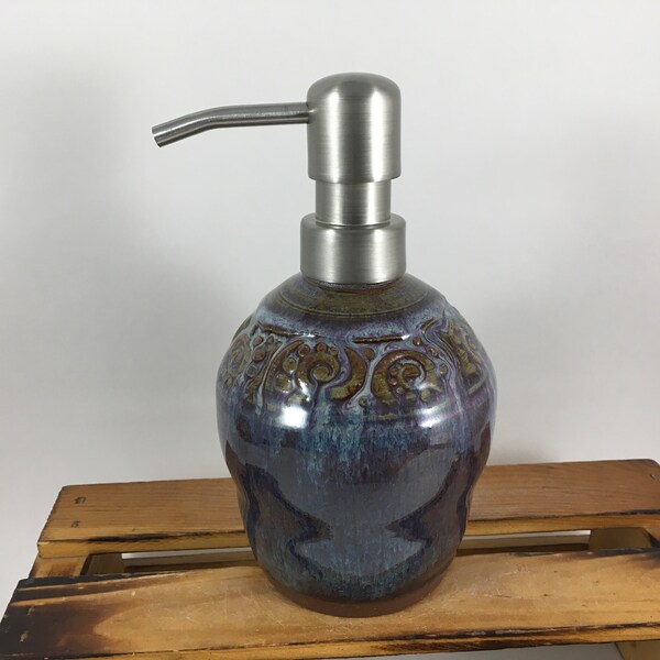 Pottery Dispenser with Metal Pump, Ceramic Lotion or Soap Bottle, Ready to Ship!