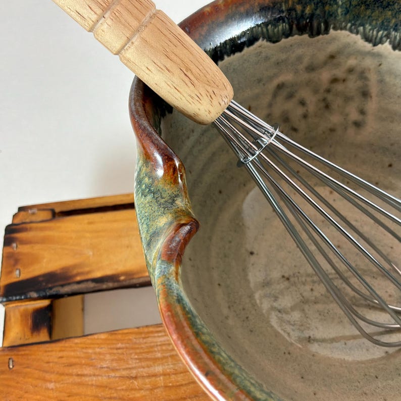 Pinecone Batter Bowl with Wire Whisk, Stoneware Mixing Bowl, Ready to Ship! image 9