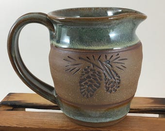 Pinecone Pottery Pitcher, Handmade Stoneware Pitcher, Ready to Ship!