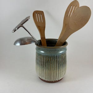 Pottery Utensil Jar, Carved Spoon Holder, In Stock and Ready to Ship