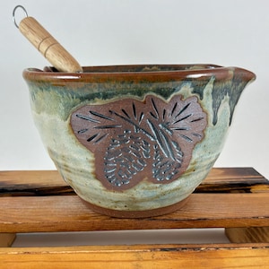 Pinecone Batter Bowl with Wire Whisk, Stoneware Mixing Bowl, Ready to Ship! image 1