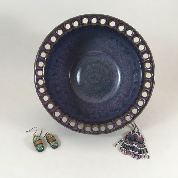 Pottery Jewelry Bowl, Purple Earring Bowl, Jewelry Storage and Organization, Ready to Ship!