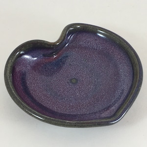 Purple Pottery Heart Dish, Valentine Gift, Earring Holder, Ceramic Jewelry Dish, Ring Tray, Ready to Ship image 1