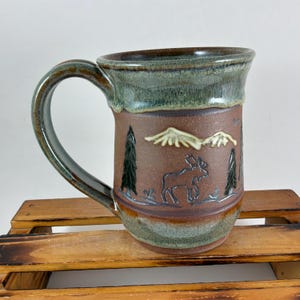 Pottery Moose Mug, 18 Ounce Ceramic Mug, Nature Inspired Mug, Ready to Ship!