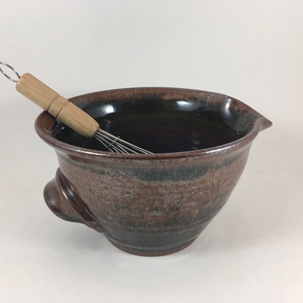Pottery Batter Bowl with Wire Whisk,   Stoneware Mixing Bowl, Ready to Ship!