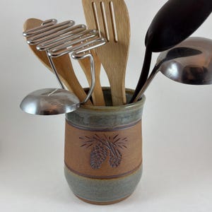 Stoneware Pinecone Utensil Jar, Pottery Spoon Holder, Utensil Storage Jar, Ready to Ship!
