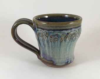 Blue Ceramic 8+ Ounce Mug, Textured Pottery Coffee Cup, Ready to Ship!