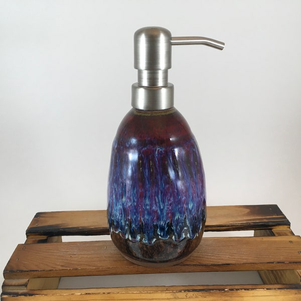 Pottery Dispenser Bottle with Metal Pump, Soap or Lotion Dispenser Pump, Ready to Ship!