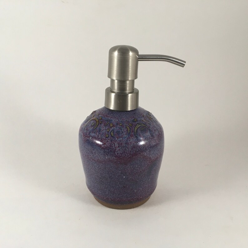 Purple Soap Dispenser Pottery Lotion or Soap Pump Bathroom Etsy