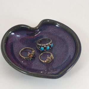 Purple Pottery Heart Dish, Valentine Gift, Earring Holder, Ceramic Jewelry Dish, Ring Tray, Ready to Ship image 3