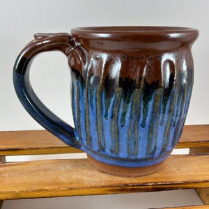 Blue Stoneware Mug, 12 Ounce Twisted Pottery Cup, In Stock and Ready to Ship!