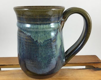 Blue Ceramic Coffee Cup, 12 Ounce Stoneware Pottery Mug, Handmade Drinking Vessel, Ready to Ship!