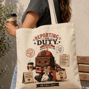 Emotional Support Brownie Reporting for Duty Tote Bag, Funny Dessert Rescue Tote, Bad Day Gift, Chocolate Lover Gift, Cute Baker Bag