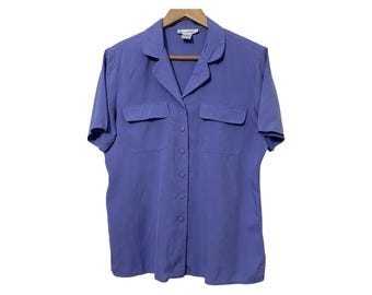 Anna & Frank Womens Vintage Silk Purple Short Sleeve Button Down Blouse Size Med Vintage