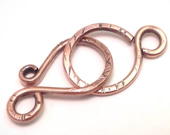 Handcrafted textured Copper Hook and Eye Clasp: 14g Wire Wrapped Jewelry Finding