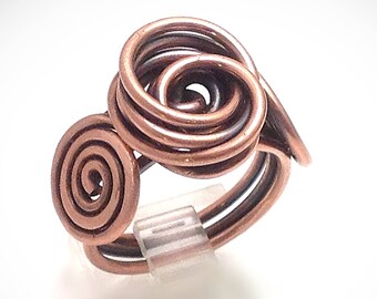 Handcrafted Copper Wire Wrapped Ring: Double Spiral Design