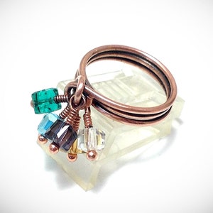 Wire wrapped ring. Wirewrapped jewelry. Mother&#39;s copper wire wrapped ring with Swarovski Crystal l birthstones