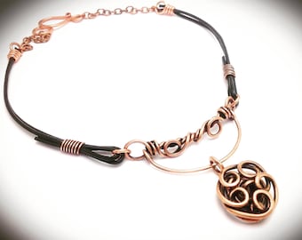 Handcrafted Copper Scribble Pendant Necklace: Wire Wrapped Jewelry