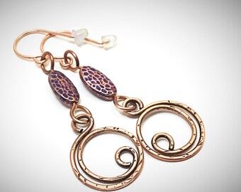 Handcrafted Antiqued Copper Swirl Hoop Earrings