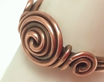 Antiqued Copper Wire Ring: Handcrafted Triple Band Crescent