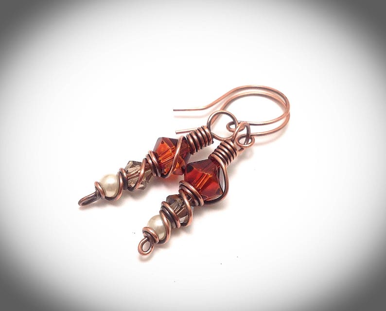 Copper Wire Earrings. Wire Wrapped Jewelry. Crystals and Etsy