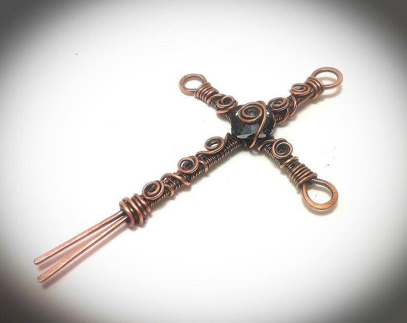 Wire wrapped copper cross pendant with smoky Crystal and chain Etsy